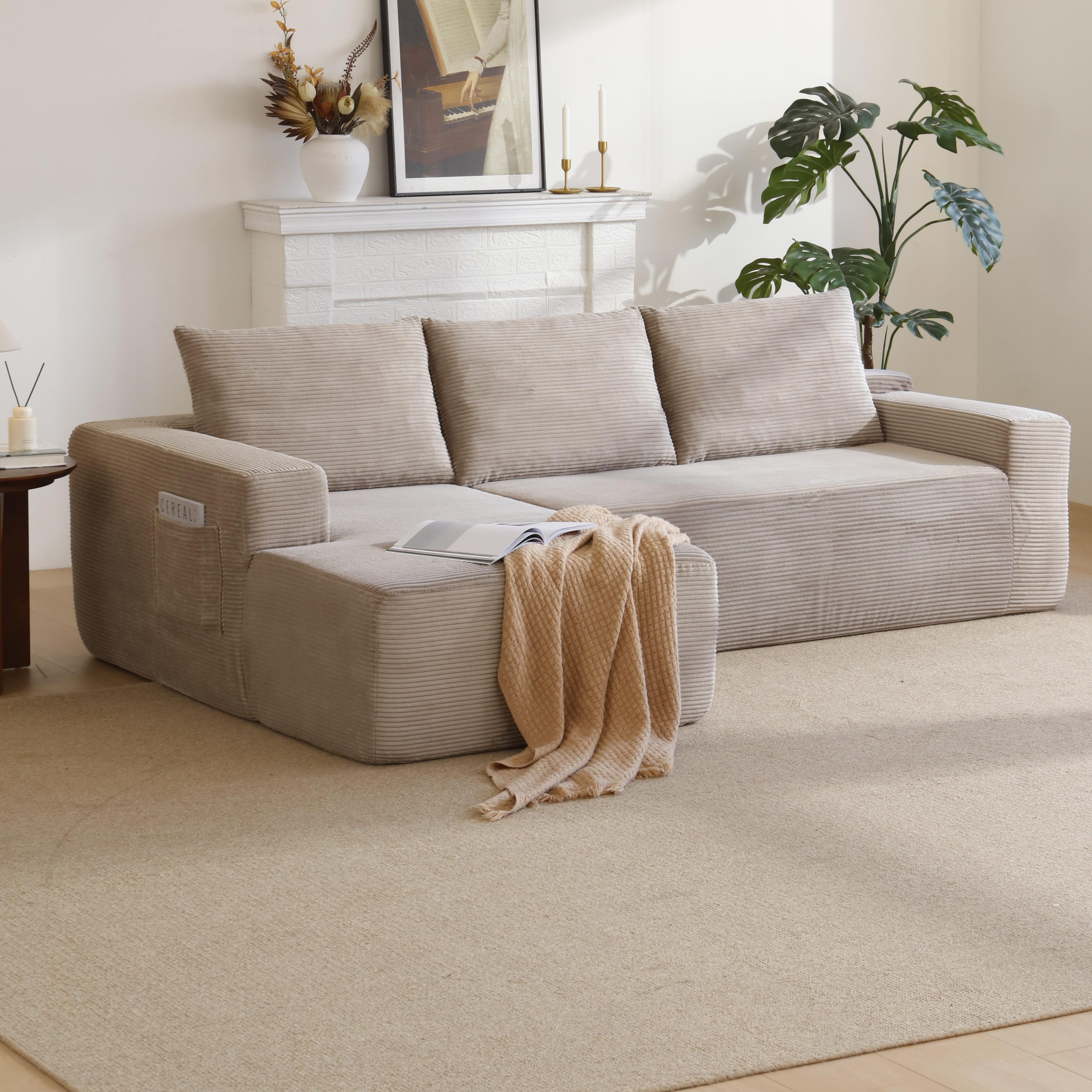 96.9" Cloud Sectional Couch With L-Shape Chaise,Modern Modular Sofa With Deep Seat, Upholstered Couches For Living Room Bedroom,No Assembly Required, (Corduroy Fabric),CAMEL-LEFT_voghion.com